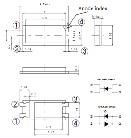 Mechanical Drawing - ROHM Semiconductor SMLK18WB/K28WB High Power LEDs